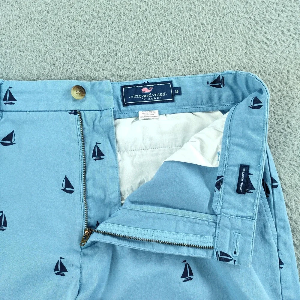 Vineyard Vines Breaker Shorts Mens 36 Light Blue 9 Inch Sailboat Chino Nautical
